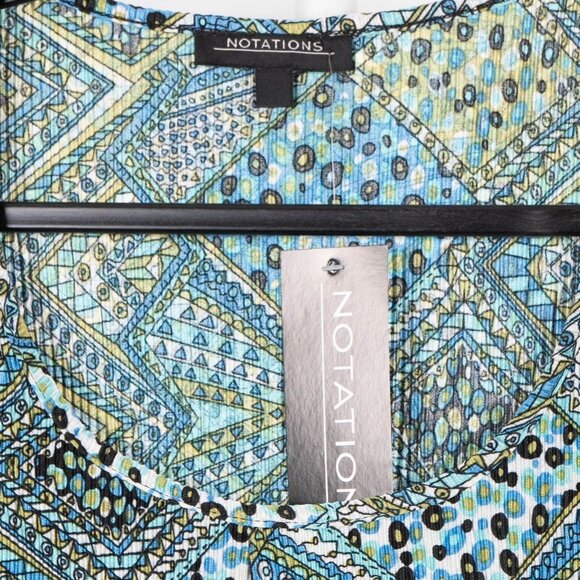 Notations Sleeveless Blouse L Womens New Ruffle Layers Geometric Blue Green - Picture 4 of 6
